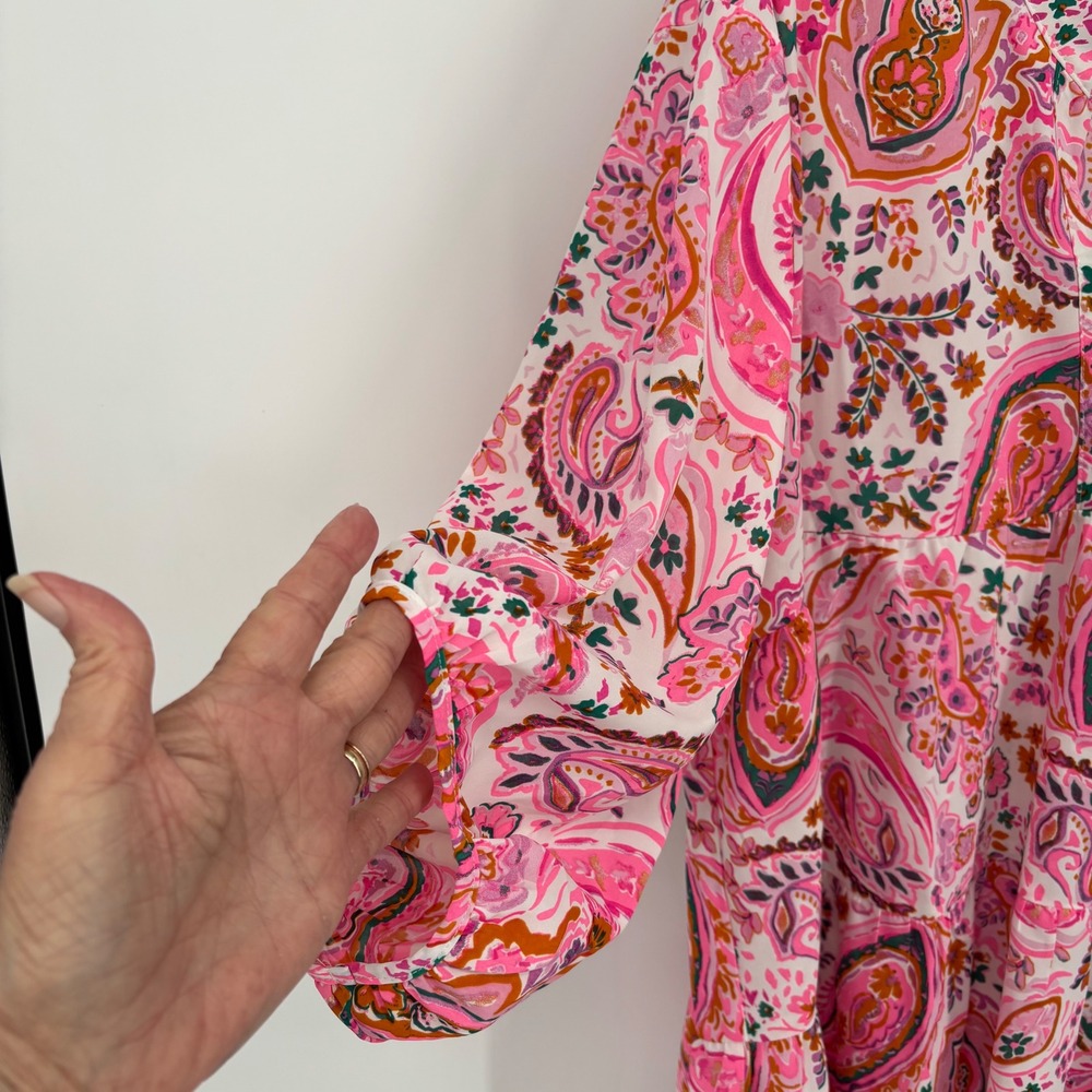 Umgee Pink Paisley Floral Tiered Tunic Top 3/4 Balloon Sleeve Plus Size 1XL - Picture 6 of 8